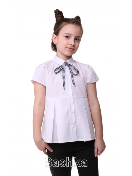 Блуза для дівчинки Sashka шкільна  зі складами біла, розмір 116-146